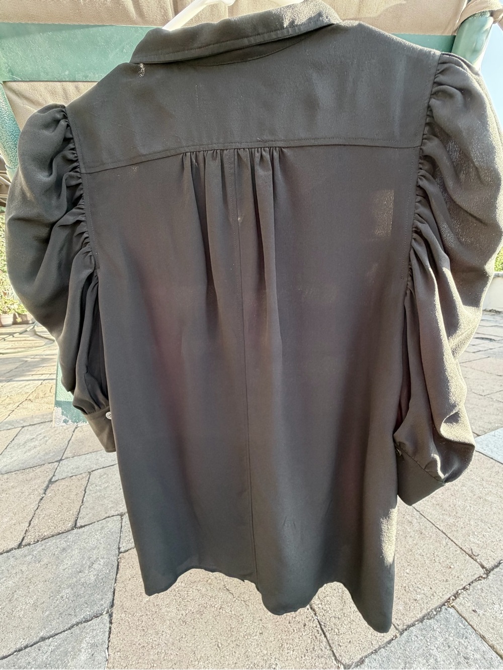 Frame Denim Black Puff-Sleeve Silk Blouse - Picture 5 of 9